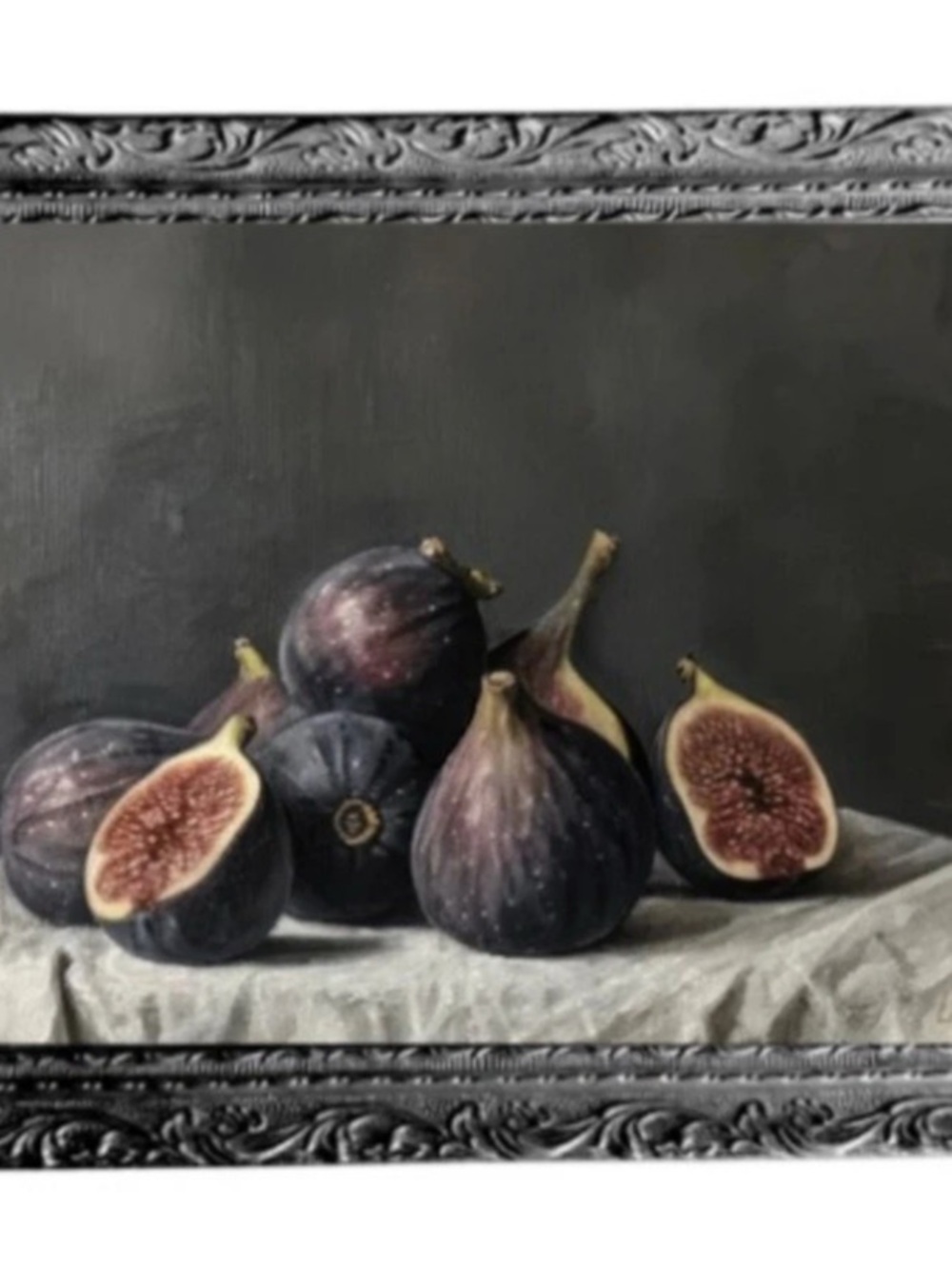 Framed Fig Still Life Artwork in Black & Brown